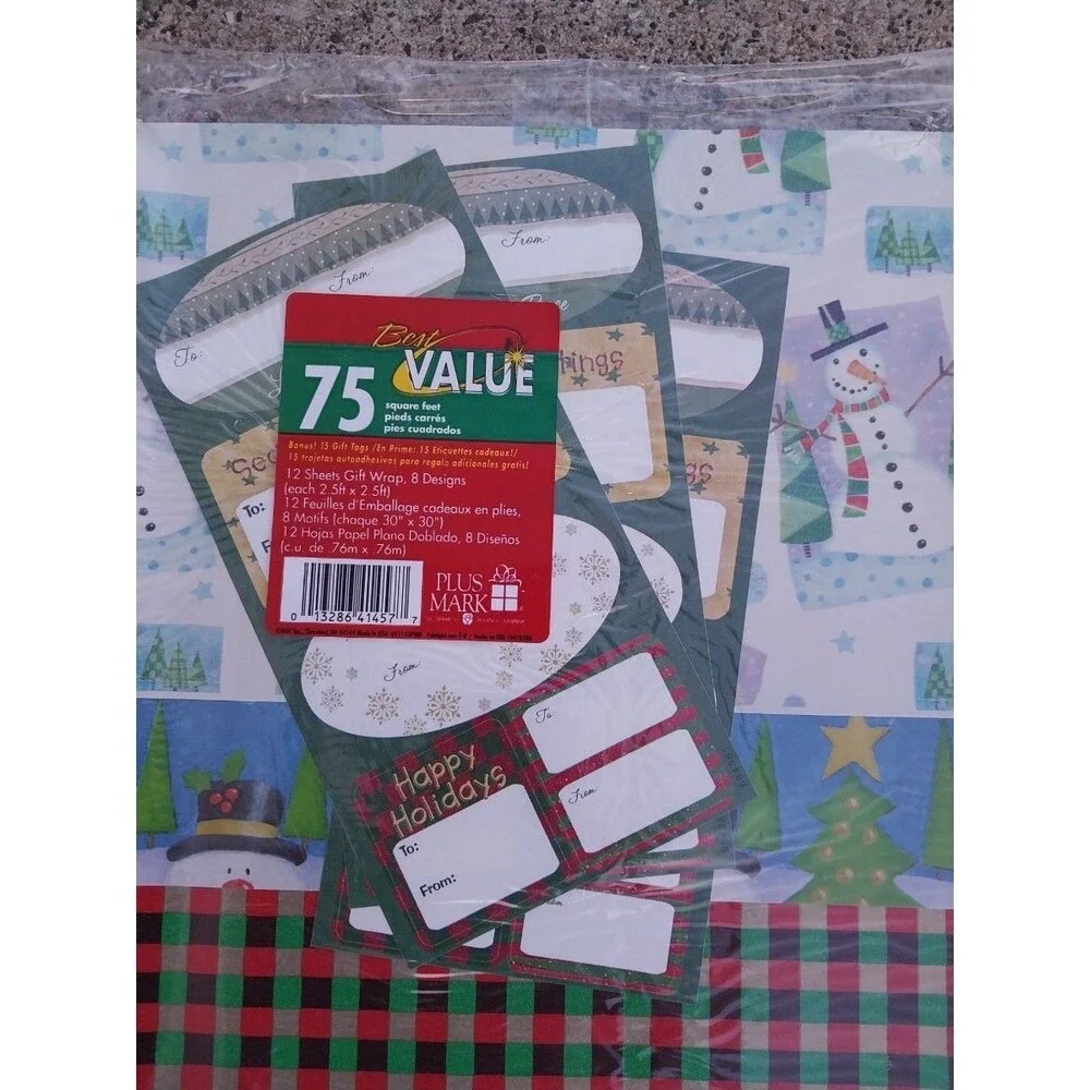 Plus Mark 75 Sq Ft Gift Wrap 12 Sheets 30 X 30 Inch Holiday Wrapping Paper Decor